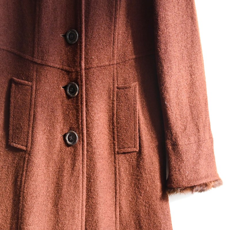 [Egg Plant Vintage] Yan Yazhi exquisitely tailored long wool vintage coat - เสื้อแจ็คเก็ต - ขนแกะ 