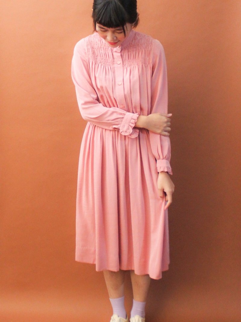 Vintage Autumn and Winter Cute Sweet Lace Cuffs Pink Loose Long Sleeve Vintage Dress Vintage Dress - One Piece Dresses - Polyester Pink