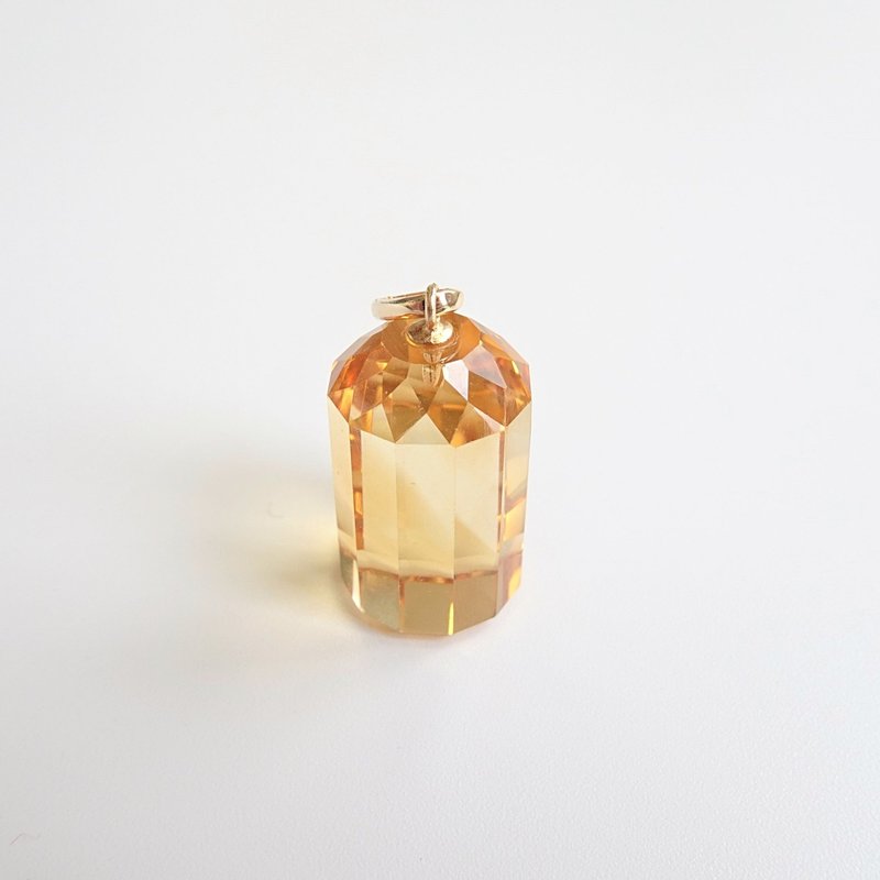限量現貨 - 天然優質黃水晶 大號圓柱體切割 古董純 14K 金墜 - 項鍊 - 半寶石 黃色