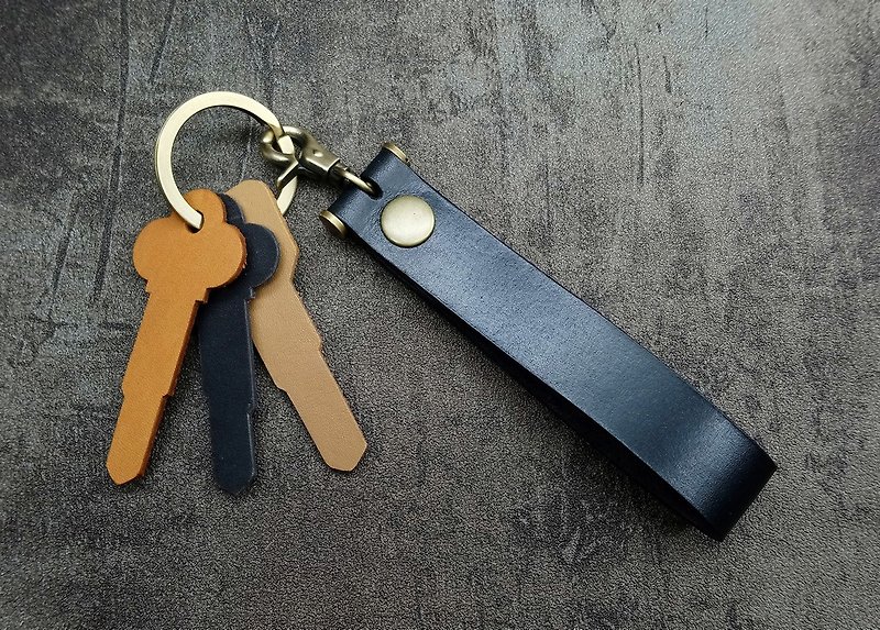 Plus‧Minus-Simple Leather Keychain - Keychains - Genuine Leather Black
