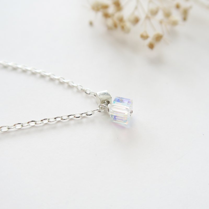 925 Silver Rectangular Sugary White Quartz Crystal  necklace - Necklaces - Other Metals White