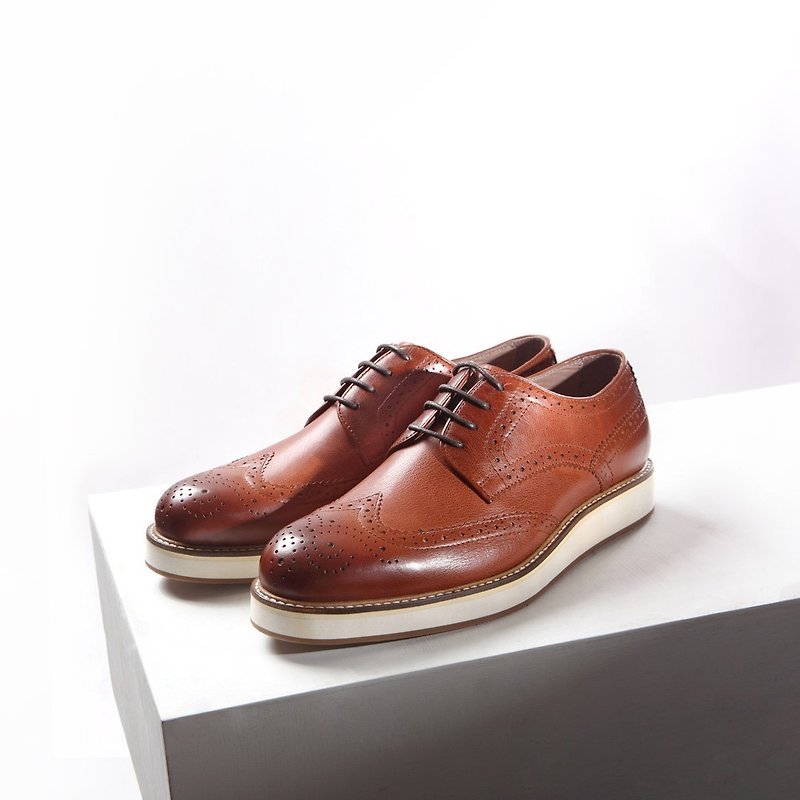 Vanger mix and match casual thick Derby shoes - Va221 red coffee - รองเท้าลำลองผู้ชาย - หนังแท้ สีแดง