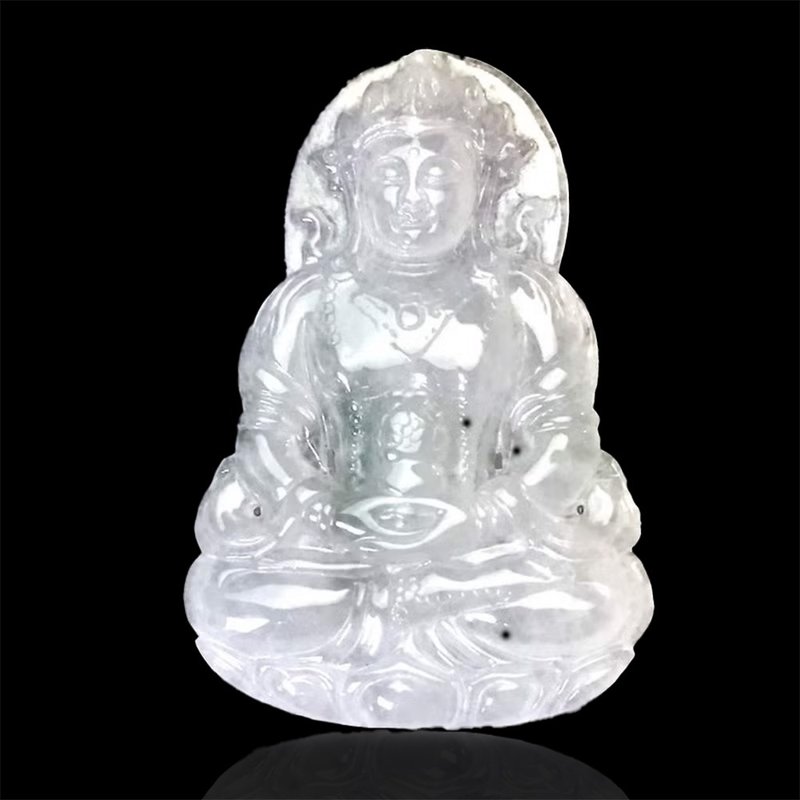 冰種飄花翡翠精雕渡母項鍊 | 天然緬甸玉A貨翡翠 | 送禮 - 項鍊 - 玉石 透明