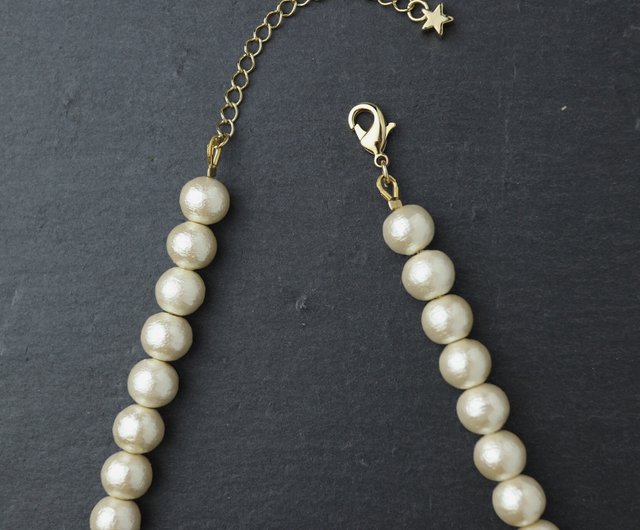 Beaded balls and Cotton Pearl Necklace/ビーズボールとコットンパールのネックレス - ショップ tinytany  ネックレス - Pinkoi