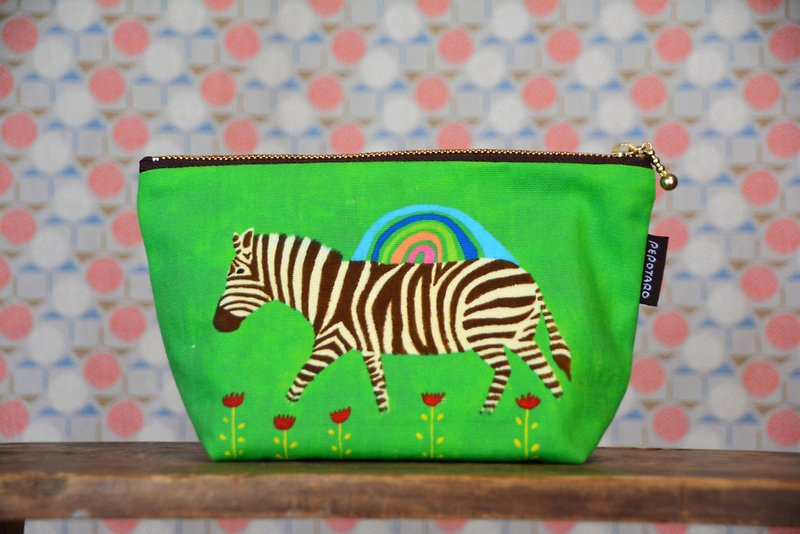 Pouch L Zebra with gusset - กระเป๋าเครื่องสำอาง - ผ้าฝ้าย/ผ้าลินิน สีเขียว