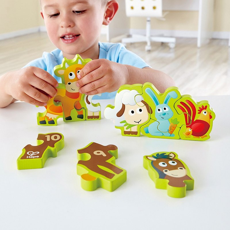 German Hape Numbers and Farm Animals 3D Puzzle - Kids' Toys - Other Materials Multicolor