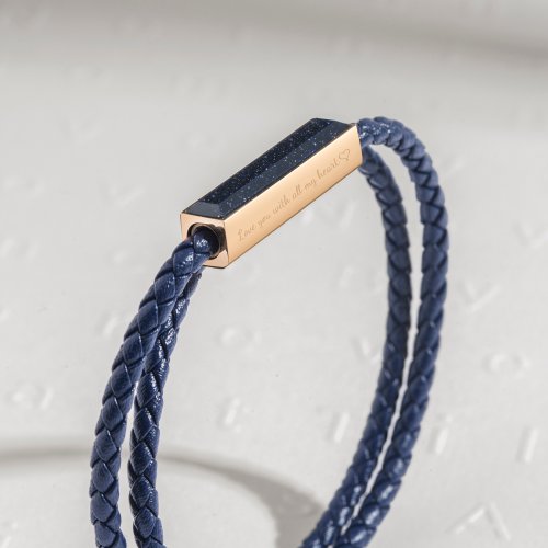 Crudo Leather Craft Ricordi 客製化刻字 皮革天然石寶石情侶手環 (6色)