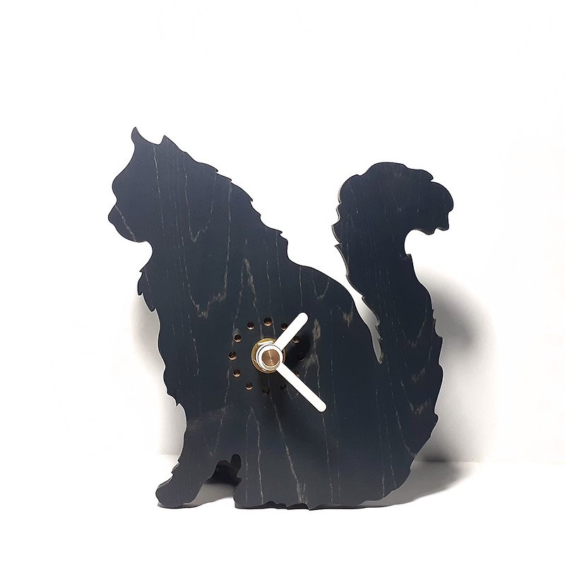 手作り木製かわいいペット置き時計ペルシャ猫 - 時計 - 木製 ブラック