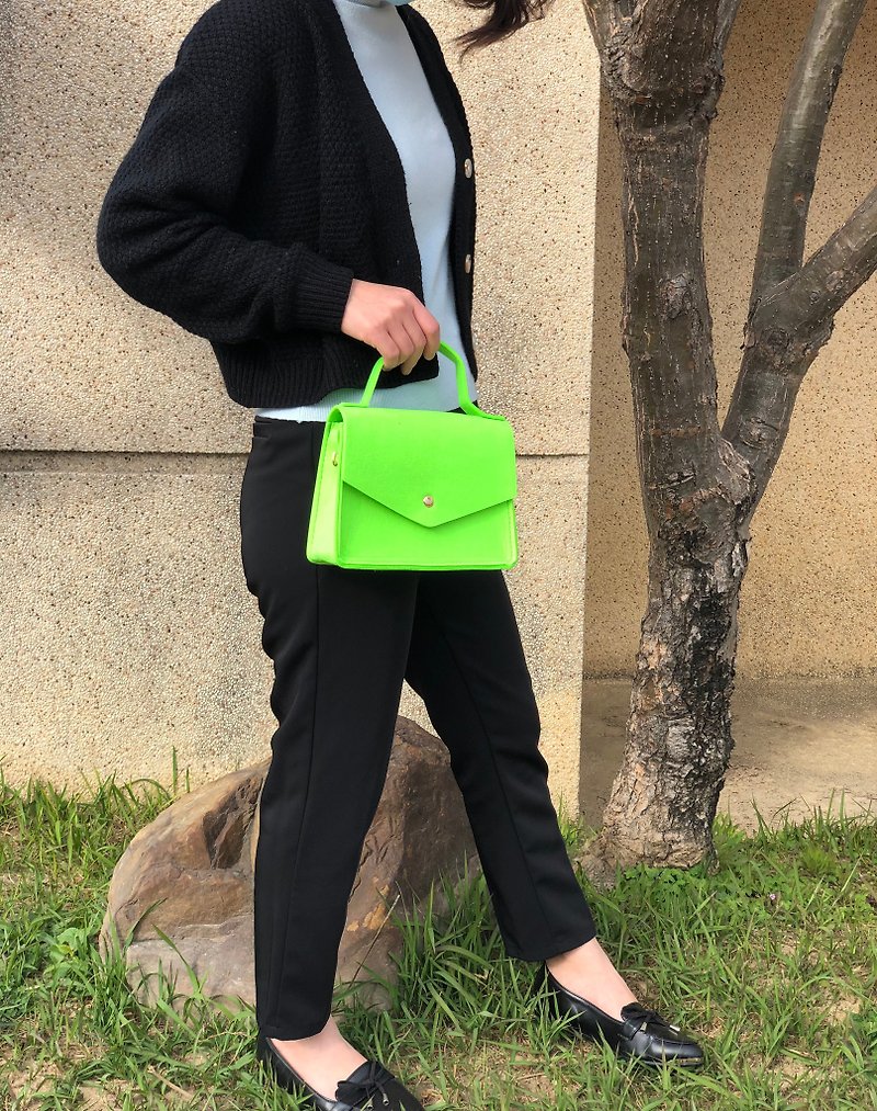 Neon Green Felt Flap Pouch - Messenger Bags & Sling Bags - Wool Green