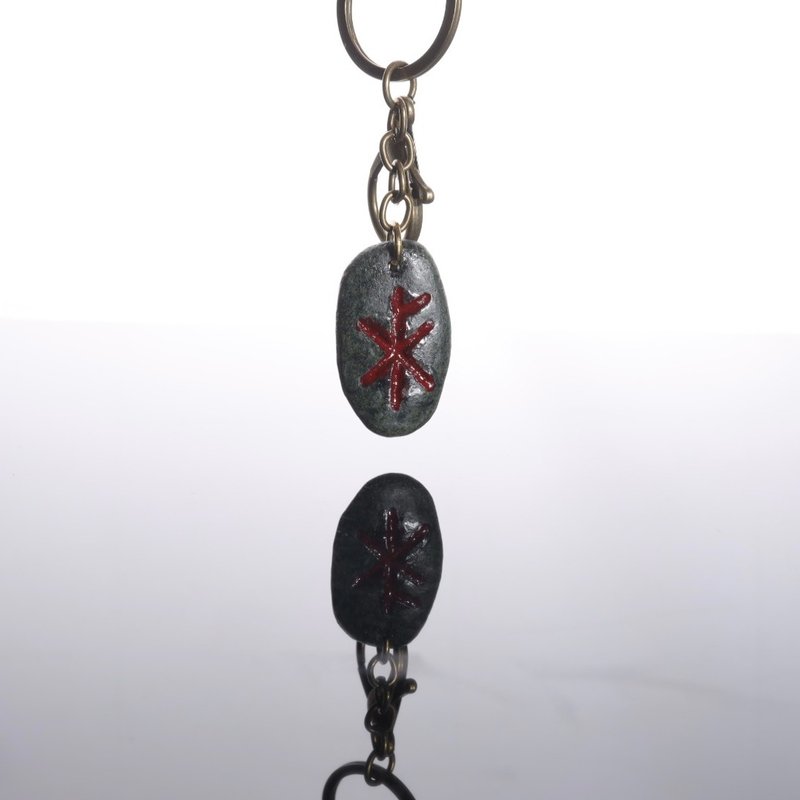 [Fast Shipping]_Stone Carving Rune Wealth Guard Keychain 2 (You can change the necklace with remarks) - Keychains - Stone Gray