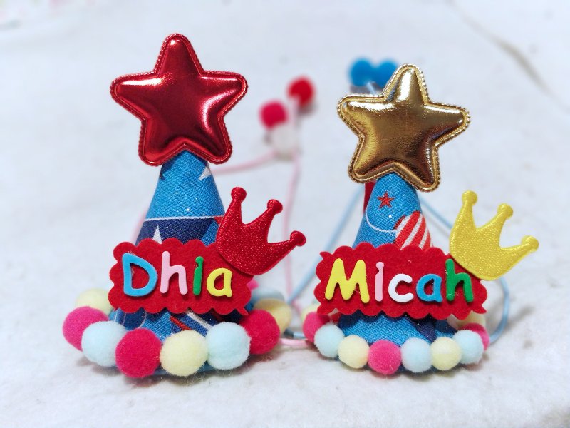 Birthday star pet dog cat birthday hat - ชุดสัตว์เลี้ยง - ผ้าฝ้าย/ผ้าลินิน สีน้ำเงิน