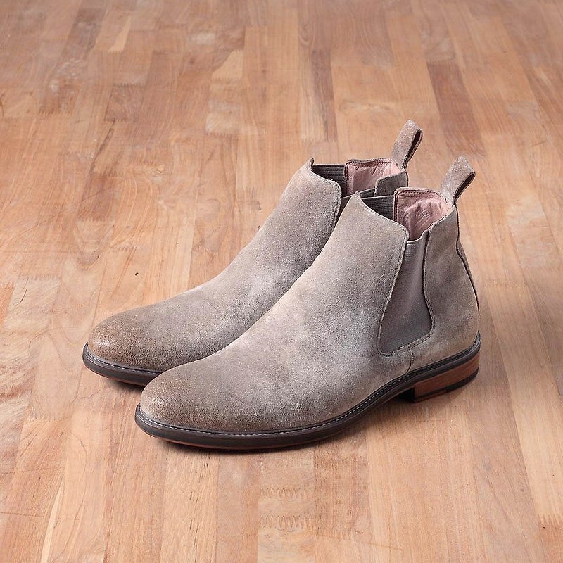 Vanger elegant beauty style ‧ minimalist high plain face erxi boots Va211 suede light gray - Men's Boots - Genuine Leather Gray