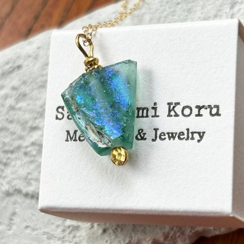 K24+K22◇Afghanistan◇Roman glass+K22 charm pendant top - สร้อยคอ - แก้ว 