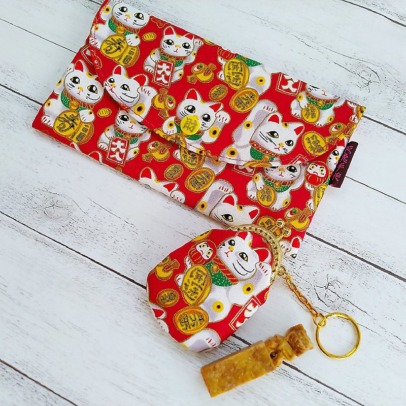 Perfect Lucky Cat Width Buckle Red Envelope Bag Stamp Kiss Lock Bag Money Mother Bag Passbook Bag - Chinese New Year - Cotton & Hemp Red