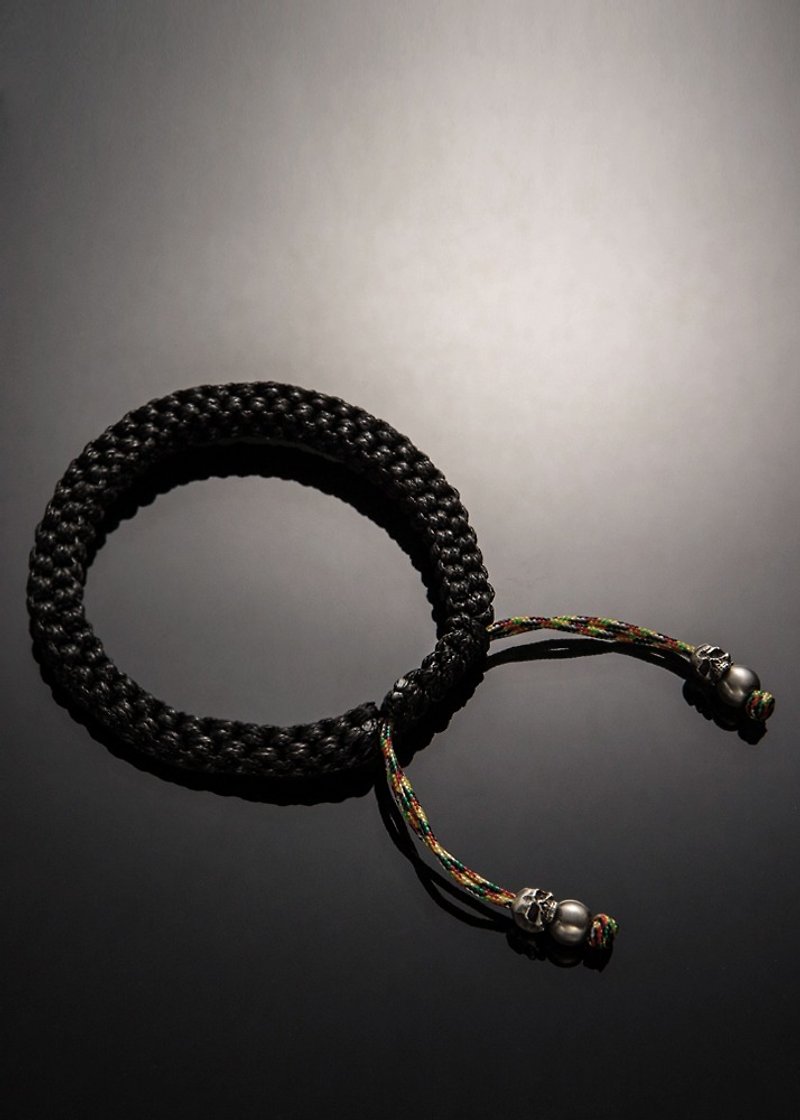 Skull Lucky Rope Bracelet (L) | perspective skeleton lucky rope bracelet (Stone Black) - Bracelets - Sterling Silver Black