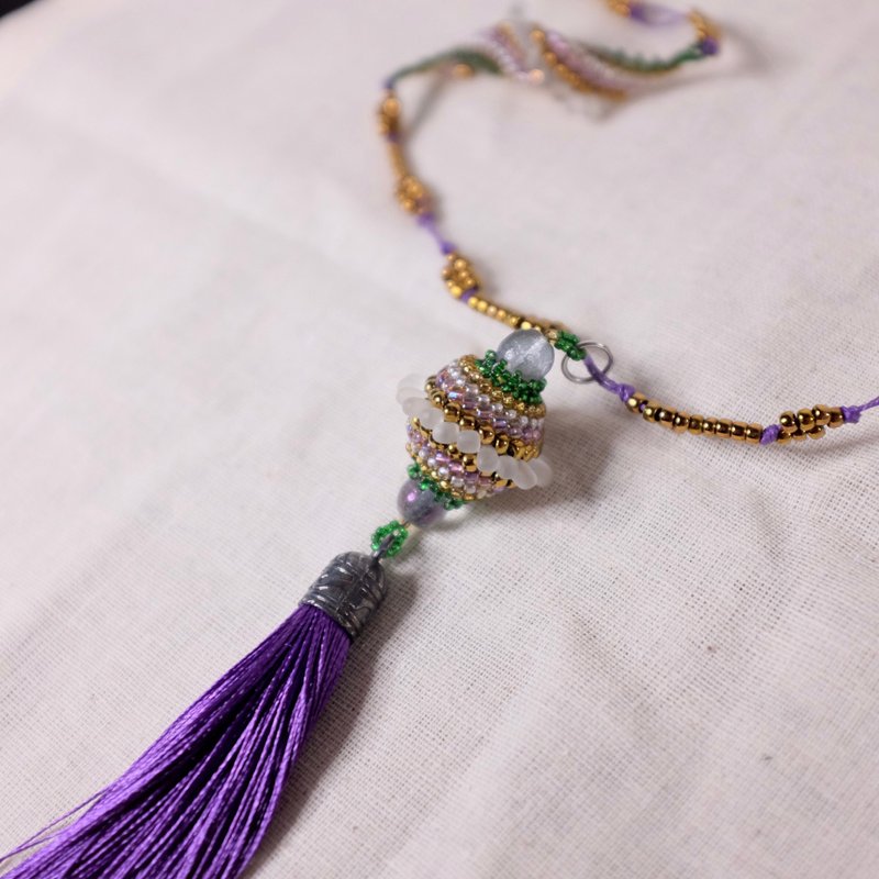 Aboriginal mothers hand-woven beaded bell-shaped purple tassel long necklace from stock - สร้อยคอ - อะคริลิค สีม่วง