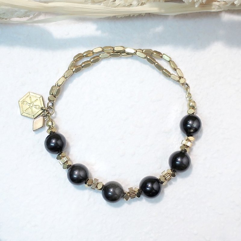 VIIART. seed. Bronze bracelet obsidian - Bracelets - Gemstone Black