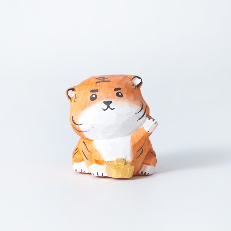 Toli 拿着金塊的老虎木雕 - 擺飾/家飾品 - 木頭 橘色