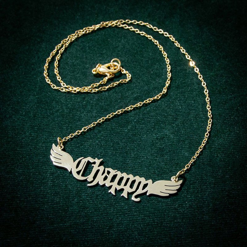 Made to order - Customize name necklace with small wing - 項鍊 - 銅/黃銅 銀色