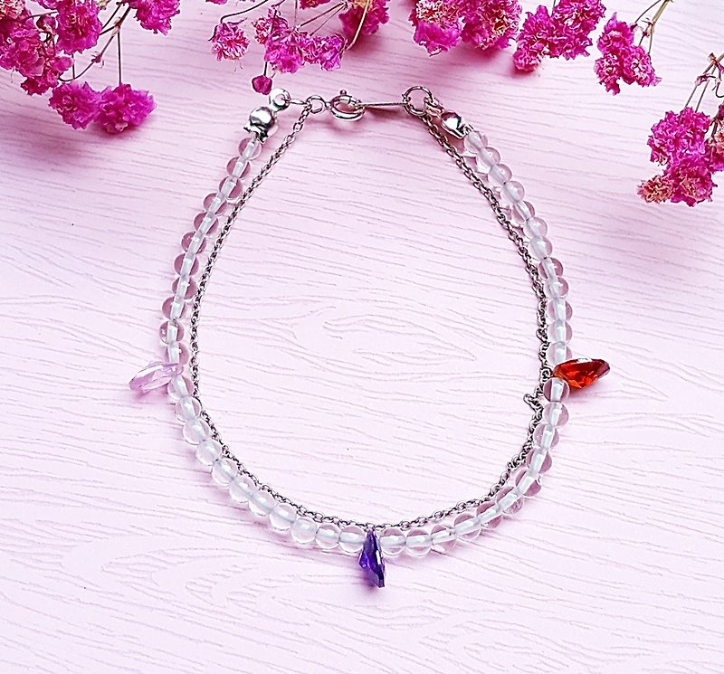 <April Birthstone - Stone Zircon> Stone 925 Silver white crystal bracelet customized double - Bracelets - Crystal Multicolor