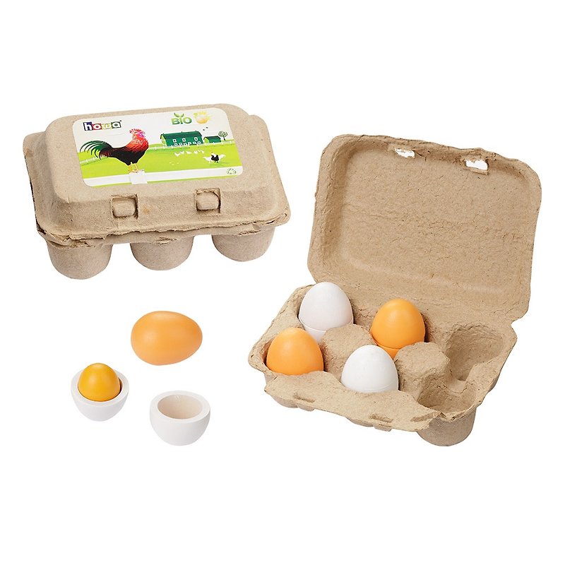 蛋蛋的力量。6入木製雞蛋盒 - 寶寶/兒童玩具/玩偶 - 木頭 