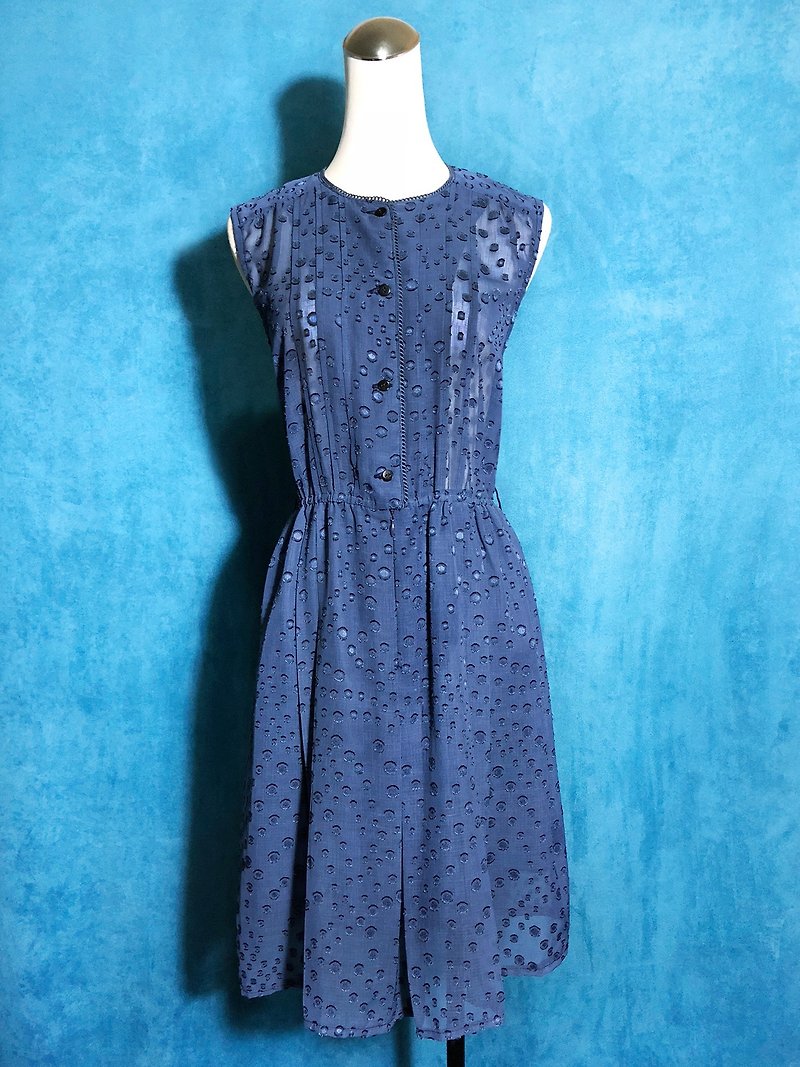 Dotted Sleeveless Vintage Dress / Bring back VINTAGE abroad - One Piece Dresses - Polyester Blue