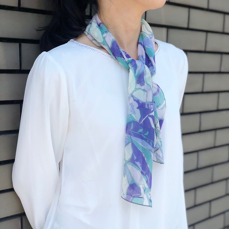 Ballett Soft Marble Pattern Chiffon Scarf Blue Made in Japan Can be washed at home - Scarves - Polyester Blue