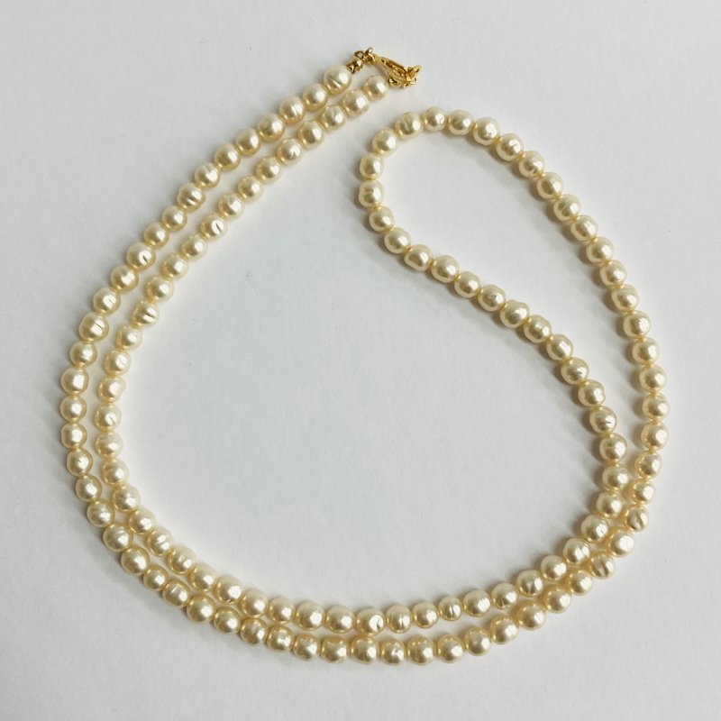 Glass baroque pearl opera necklace/approx. 6mm approx. 78cm/cream yellow/G/made in Japan - สร้อยคอ - แก้ว สีเหลือง