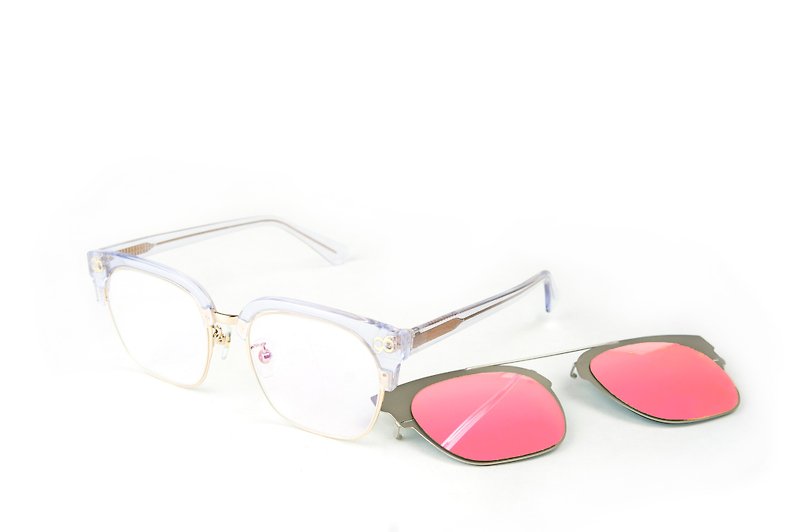 BEING Plain + Front Hanging Sunglasses-Transparent Pink (Transparent and Pure) - Glasses & Frames - Other Materials Pink