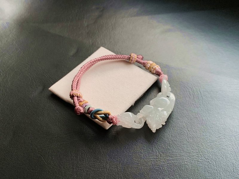 免費開光 天然緬甸玉翡翠冰種白翡貔貅手鍊 簍空雕刻如意 編織款 - 手鍊/手環 - 玉石 白色