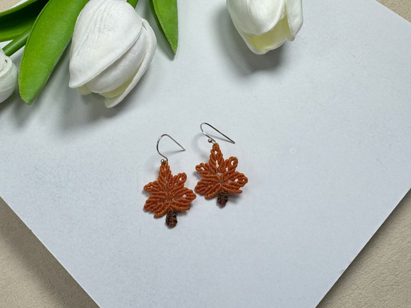 221241 Macrame South American Wax wire earrings - ต่างหู - เครื่องประดับพลอย สีแดง