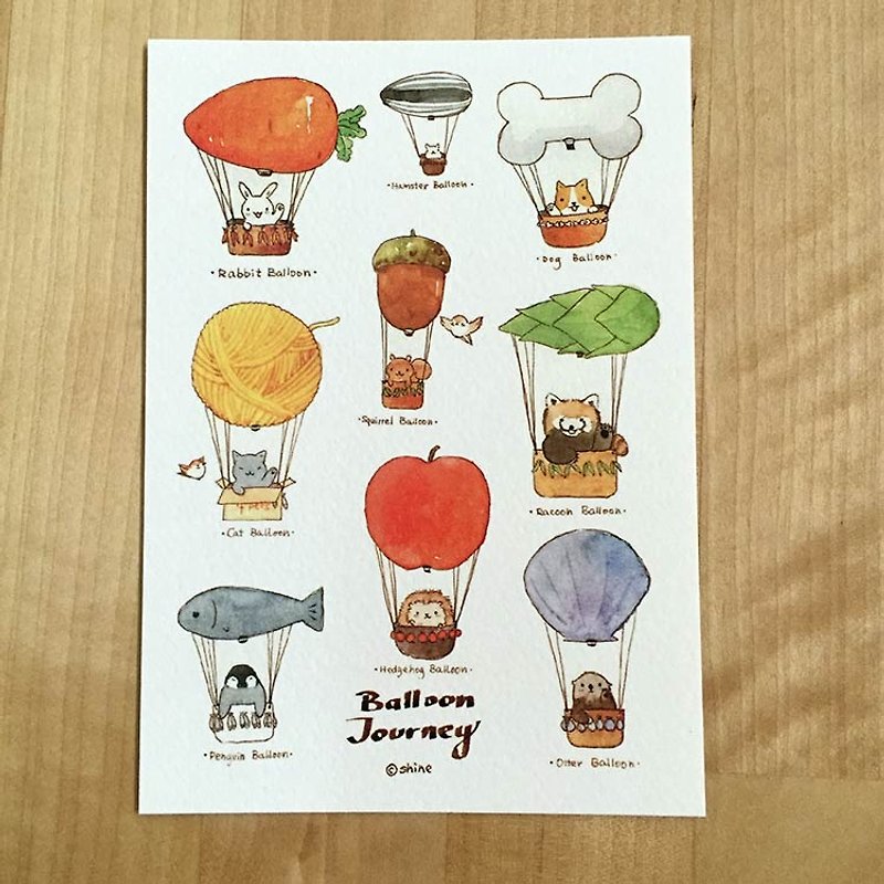 Balloon Journey小動物熱氣球集合版明信片-1枚入 - 心意卡/卡片 - 紙 