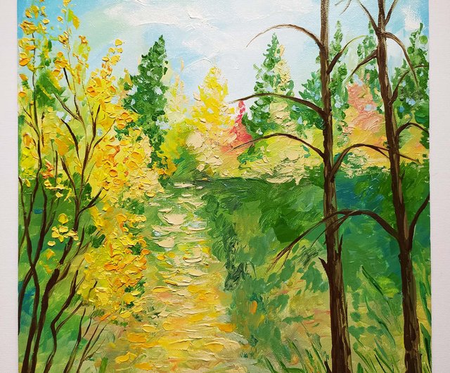 油絵 絵画【森の風景】 秋日和》F4 油彩 #木 #樹 #油絵 #森 #風景画 #絵 #絵画 #植物
