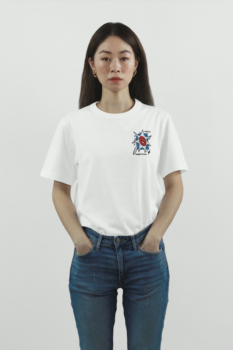 Hot Sun, Bright Snow Embroidery Tee - Women's T-Shirts - Cotton & Hemp White