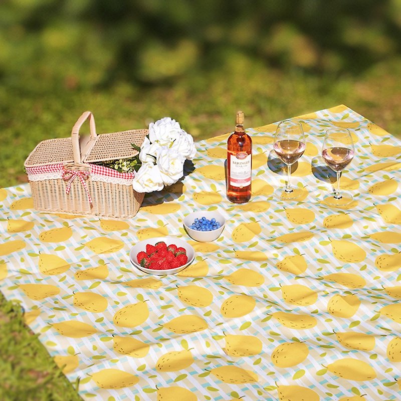 防潑水戶外露營野餐墊(附贈同款收納袋) 夏日檸檬款 台灣手工製造 - 野餐墊/露營用品 - 防水材質 