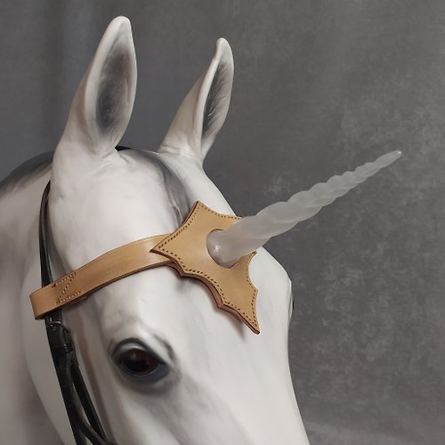 Equestrian Style Studio Unicorn horn Browband for horse Handmade brow band with white Light up horn.