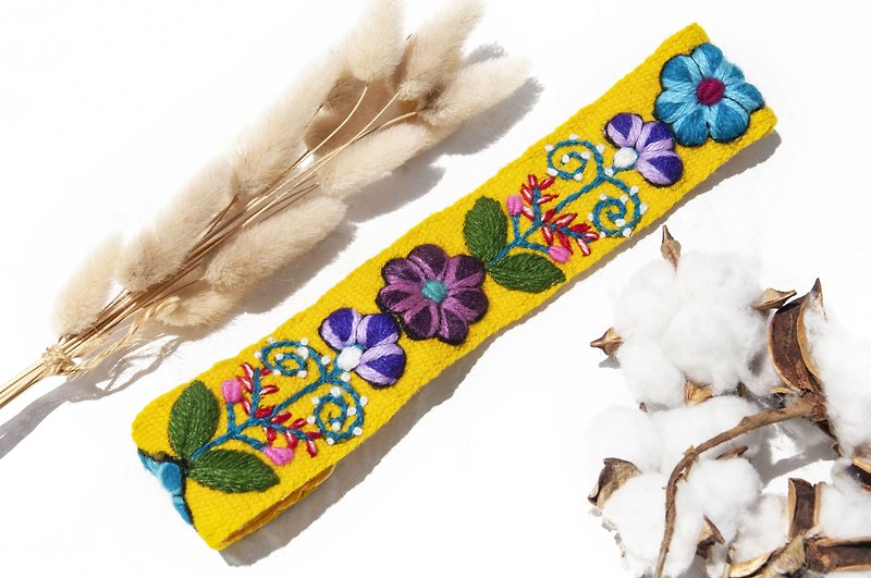 Handmade wool braided headband/hand embroidered three-dimensional headband/hand crocheted headband-yellow rainbow flowers - ที่คาดผม - ขนแกะ หลากหลายสี