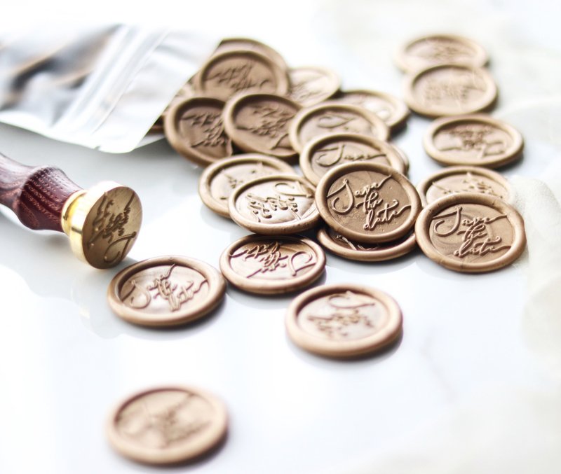 Handmade Wax seal sticker | Save the date | 30 pieces - Wedding Invitations - Wax Gold