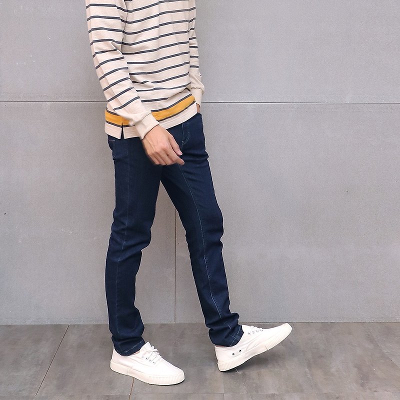 [Boy gift] classic straight jeans (dark blue) - กางเกงขายาว - ผ้าฝ้าย/ผ้าลินิน สีน้ำเงิน