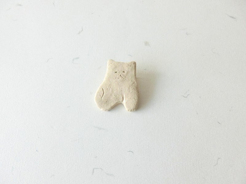 Little Shiba Inu Ceramic Brooch - Sleepy/ Cute/ bear/ Polar bear/ White/ Yellow/ Little dog/ Animal - เข็มกลัด - เครื่องลายคราม สีทอง