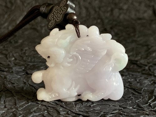 淳玉晶品坊 免費開光快速出貨天然A貨緬甸玉翡翠招財貔貅項鍊粉嫩紫羅蘭 飛天