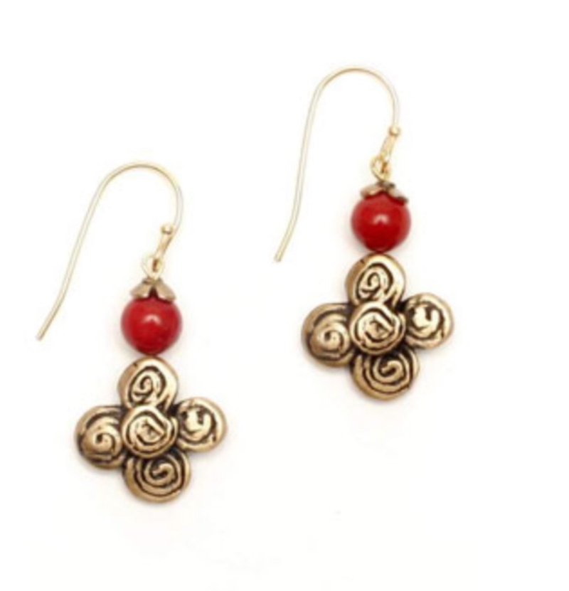 American National Museum African Flower Earrings - Earrings & Clip-ons - Other Metals Red