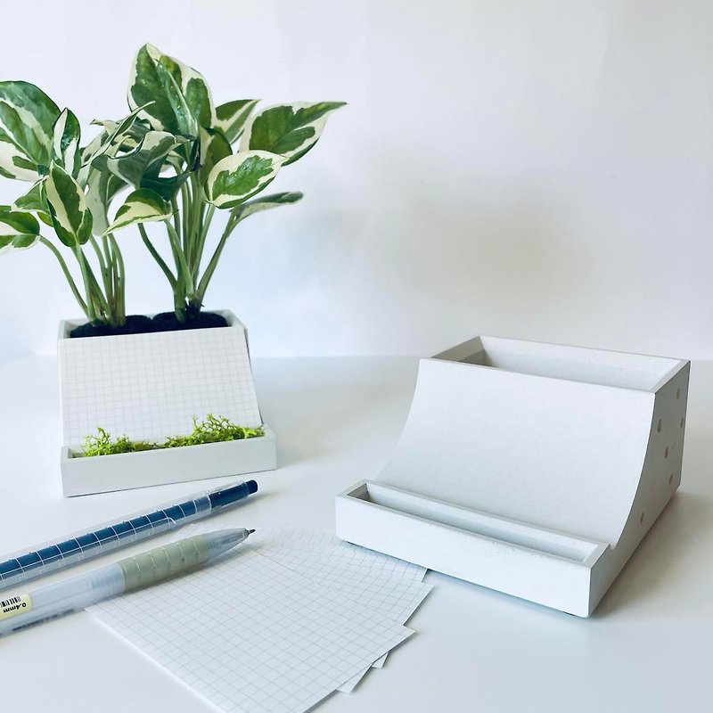 Green plant slide on the table l Business card holder note paper storage seat l Indoor plant birthday gift - ตกแต่งต้นไม้ - ปูน สีเทา