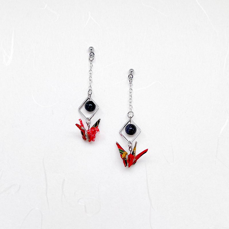 Chearrings | Origami Japanese Paper Handmade Origami Crane Earrings | Style C003 - Earrings & Clip-ons - Paper Red