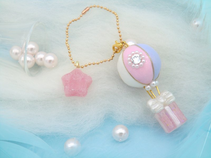 ピンクの熱気球であっても、英語の単語の星飾りキャンディバッグ - チャーム - 粘土 ピンク