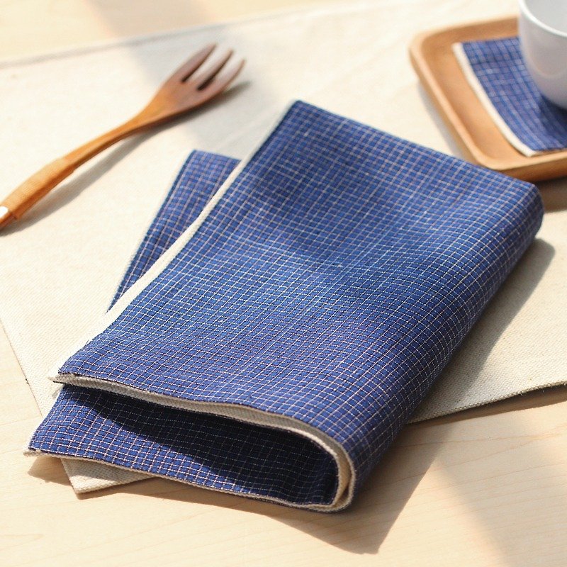 限量款桌墊 餐桌裝飾 手織棉+亞麻雙面 原創設計手製 - 餐桌布/桌巾/餐墊 - 棉．麻 藍色