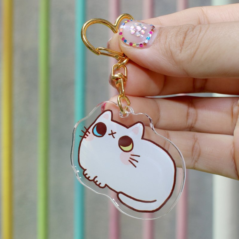 Meat Ball Acrylic Strap / Patterns on Both Sides / Hen Squatting Meat - พวงกุญแจ - พลาสติก ขาว