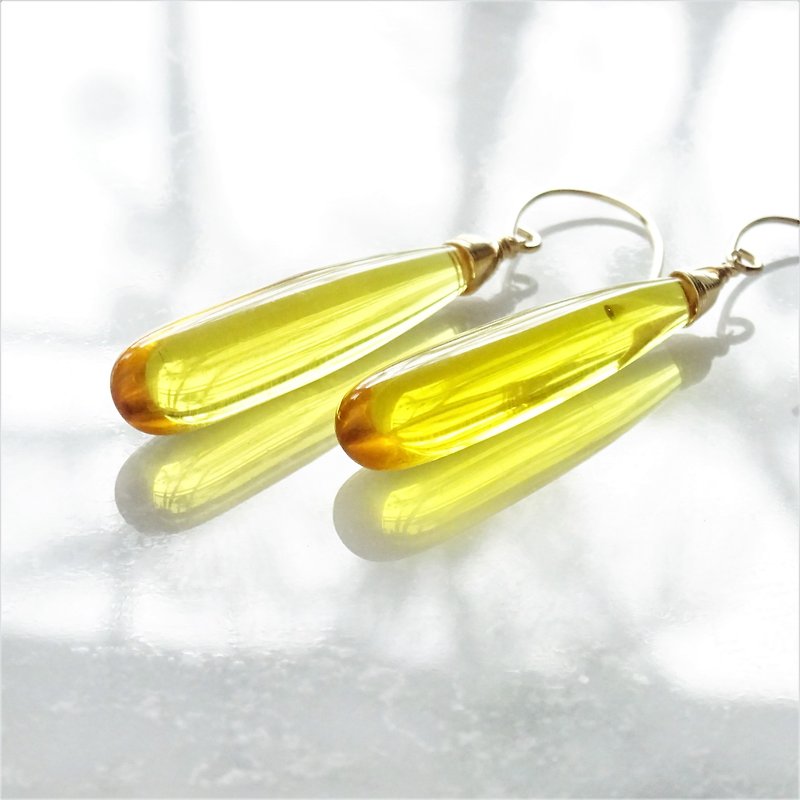 14kgf*Quartz drop pierced earring / earring YEL - Earrings & Clip-ons - Gemstone Yellow