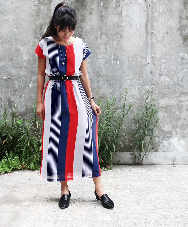 GT line cord tricolor long ocean - One Piece Dresses - Polyester Multicolor