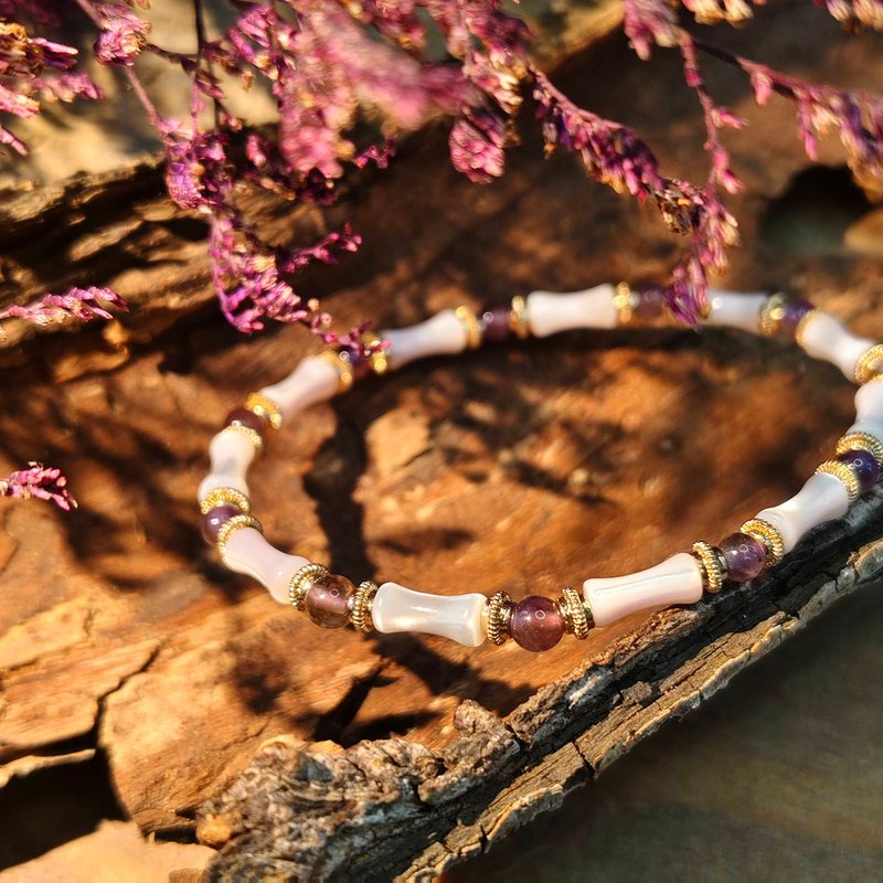 Magic bracelet | purple aurora | white butterfly shell | 14K gold bracelet included | - Bracelets - Crystal 